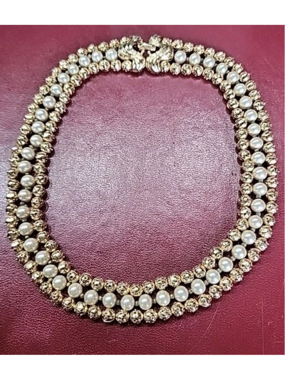 CROWN TRIFARI Triple Strand Trifarium Gold/Pearl Necklace Choker MCM EUC
